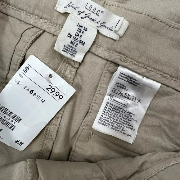NWT H&M LOGG Label of Graded Goods Beige Khaki Pants Slim Fit Size 6 - Picture 5 of 9